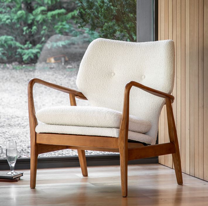 Hansen Cream Linen Retro Armchair Indigo Lounge