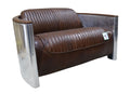 Aviator Pilot Distressed Leather & Aluminium Sofa - Brown