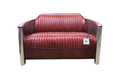 Aviator Pilot Distressed Leather & Aluminium Sofa - Vintage Red