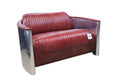 Aviator Pilot Distressed Leather & Aluminium Sofa - Vintage Red