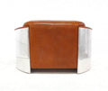 Aviator Pilot Distressed Leather & Aluminium Sofa - Tan Brown