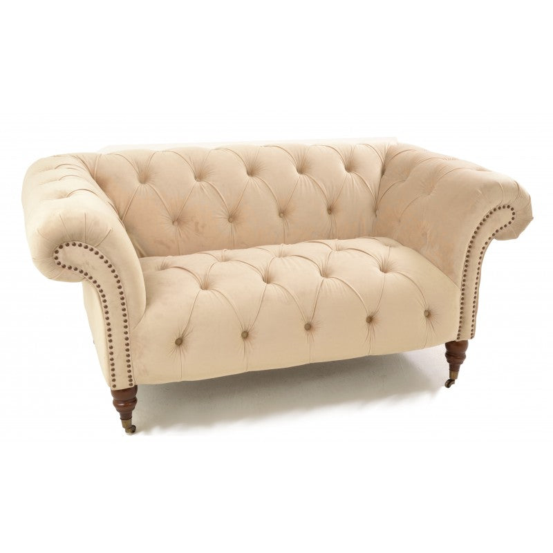 Ella Small Cream Velvet Chesterfield Sofa/Loveseat Indigo Lounge
