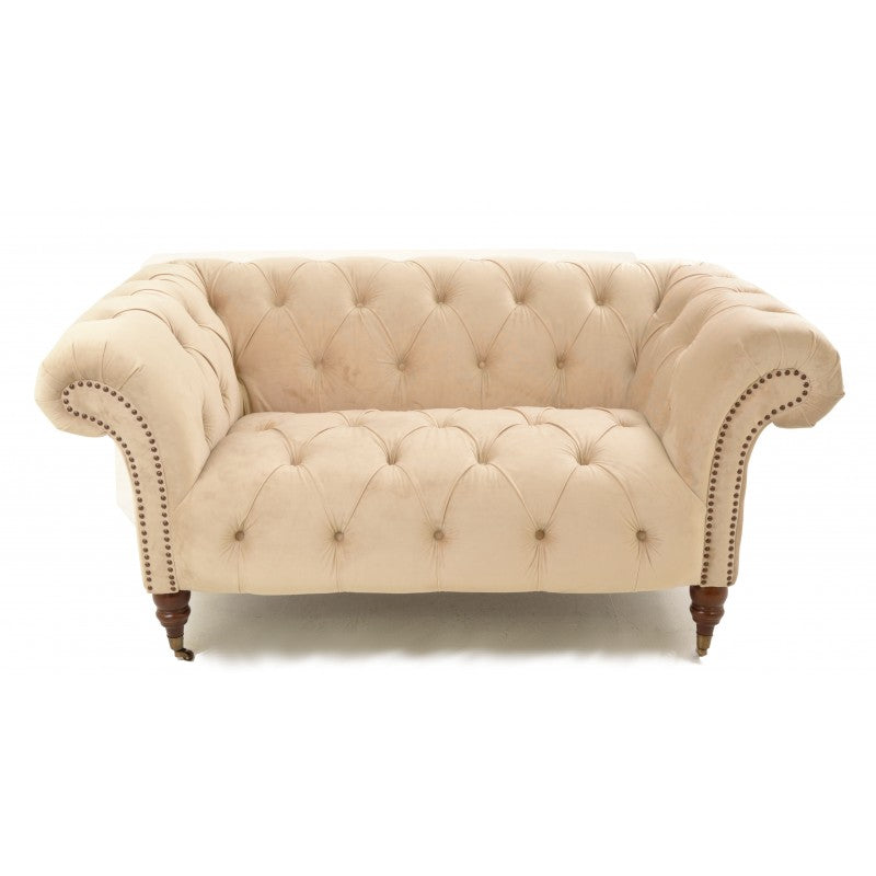 Ella Small Cream Velvet Chesterfield Sofa/Loveseat Indigo Lounge